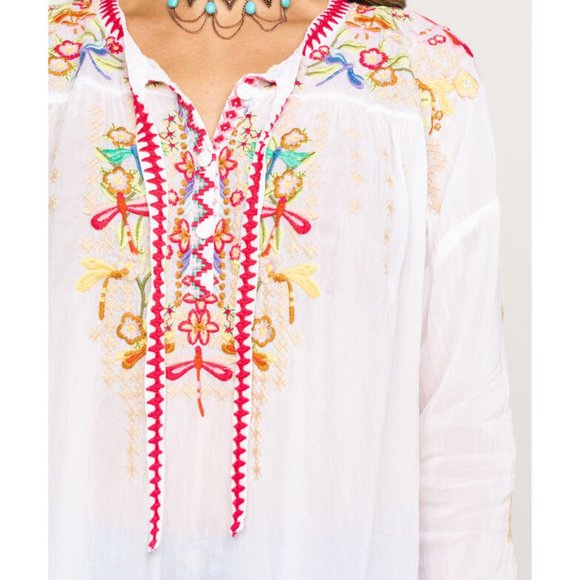 Johnny Was Dragonfly silk blouse top tunic  M - Picture 4 of 8